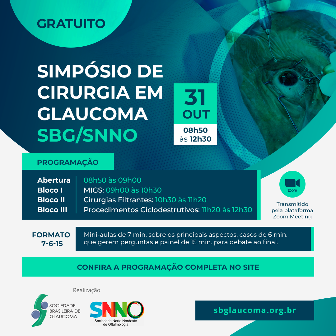 [Amanhã] Evento gratuito – Simpósio de Cirurgia em Glaucoma da SBG e SNNO!