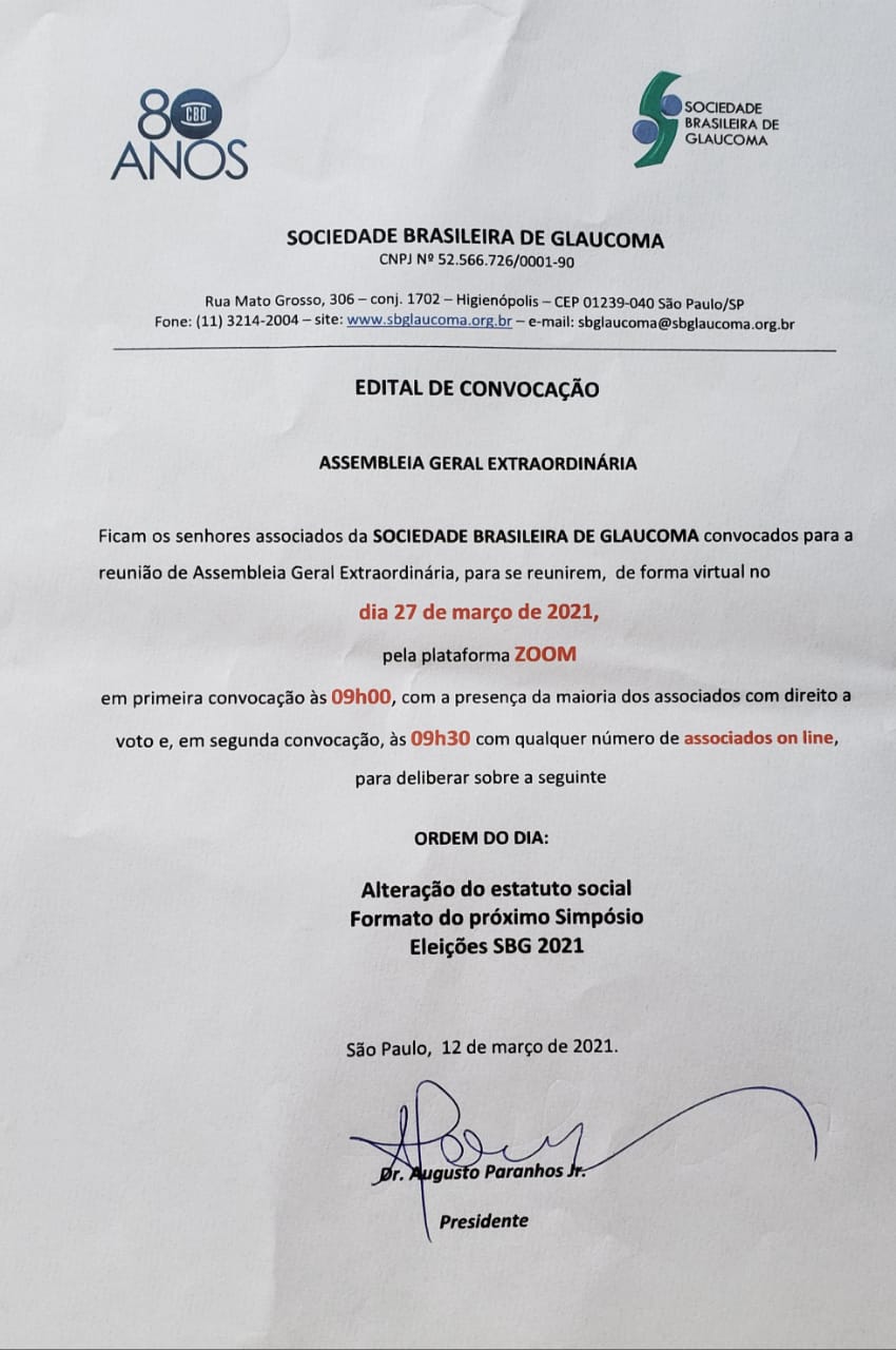 Convocação para Assembleia Geral Extraordinária – 27/03/2021, às 9h00